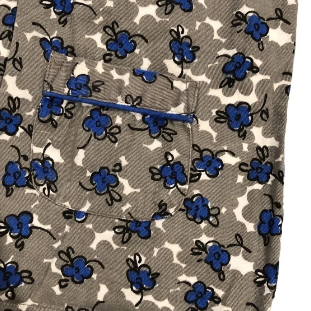 Baby Boden 6-12m Grey & Blue Floral Pretty Collar Dress